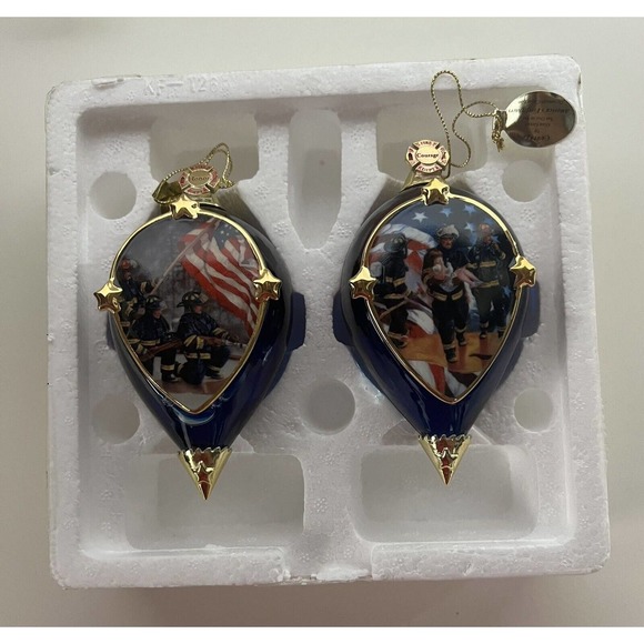 Courage Under Fire, Firemen Christmas Ornaments Honor & CourageBradford Exchange - Picture 1 of 4